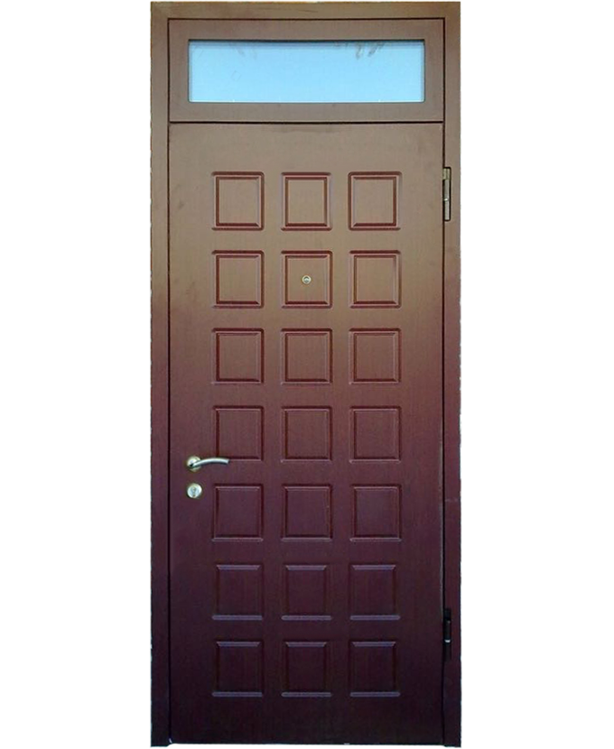 Стальная входная офисная дверь МДФ/МДФ со стеклом 0006